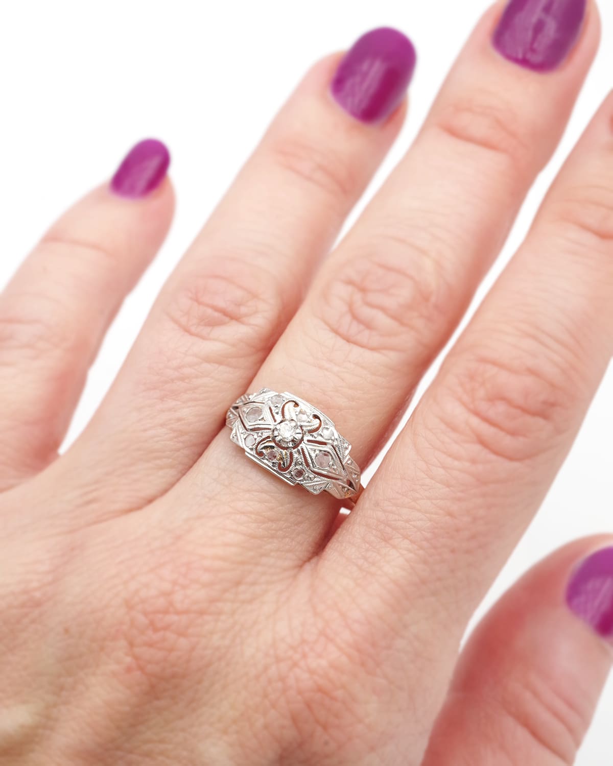 Bague diamants art deco en platine