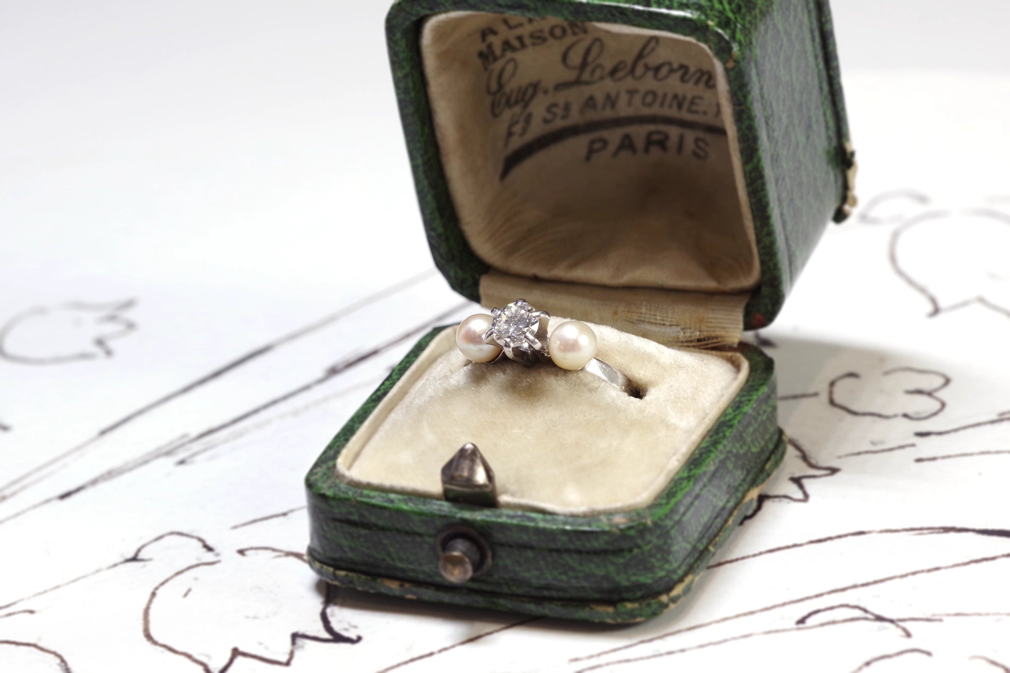Diamond pearl trilogy ring
