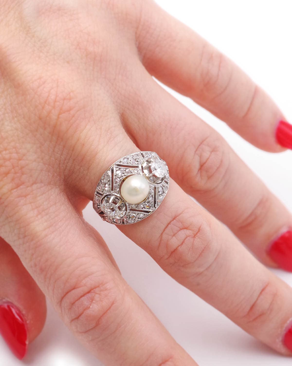 Bague cocktail ancienne platine