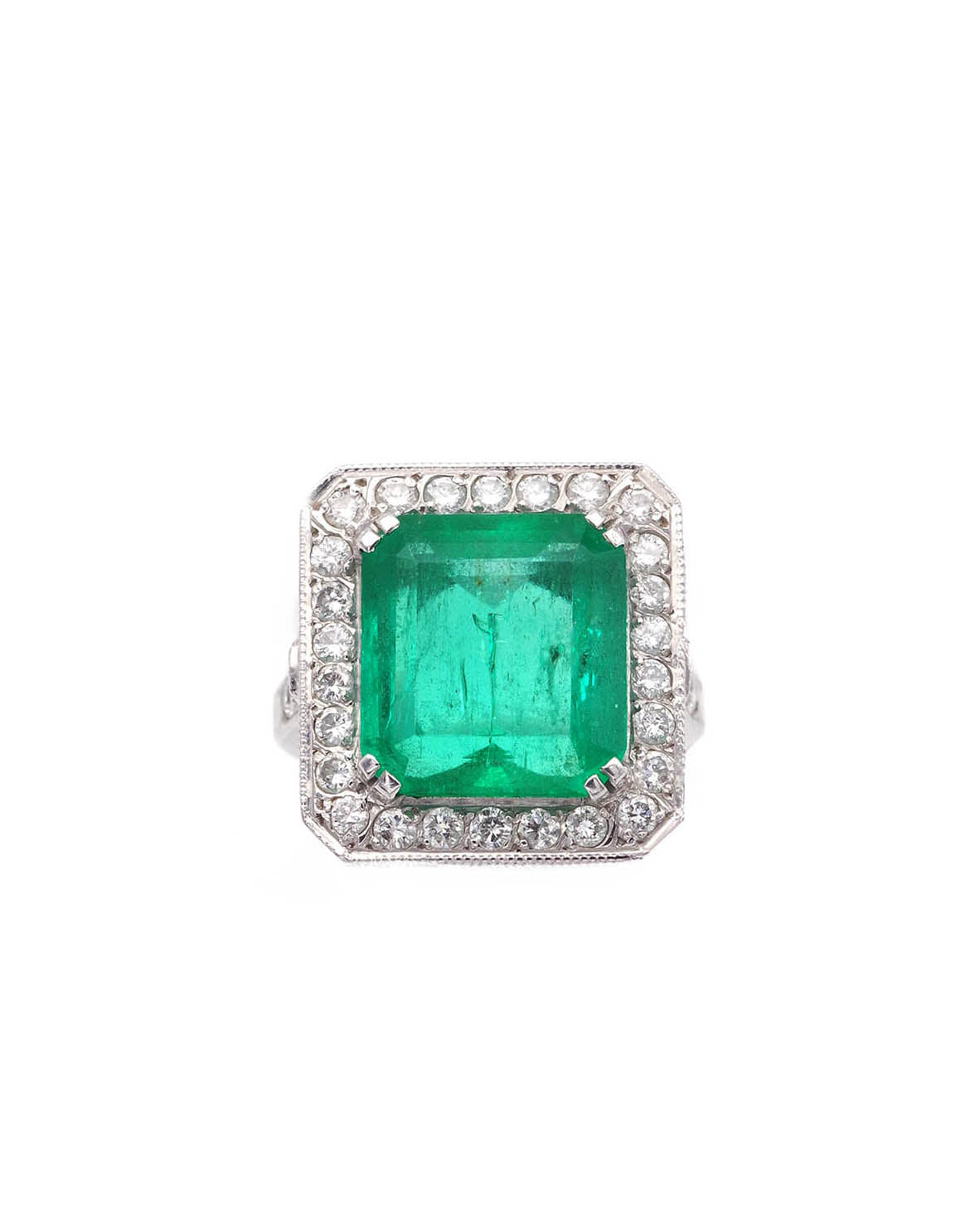 bague émeraude diamant en or blanc