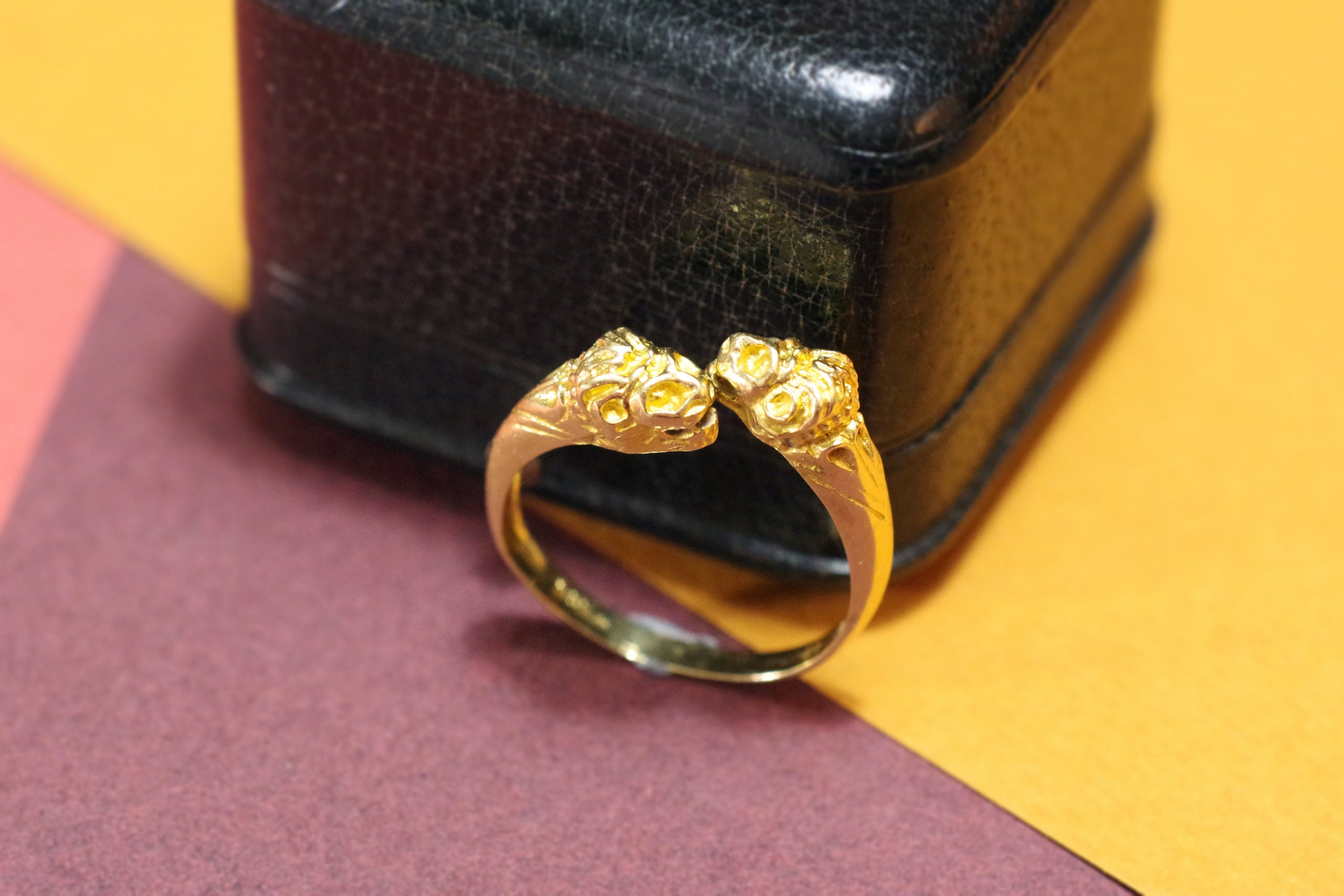 bague a deux tete de lion pour homme or 14k