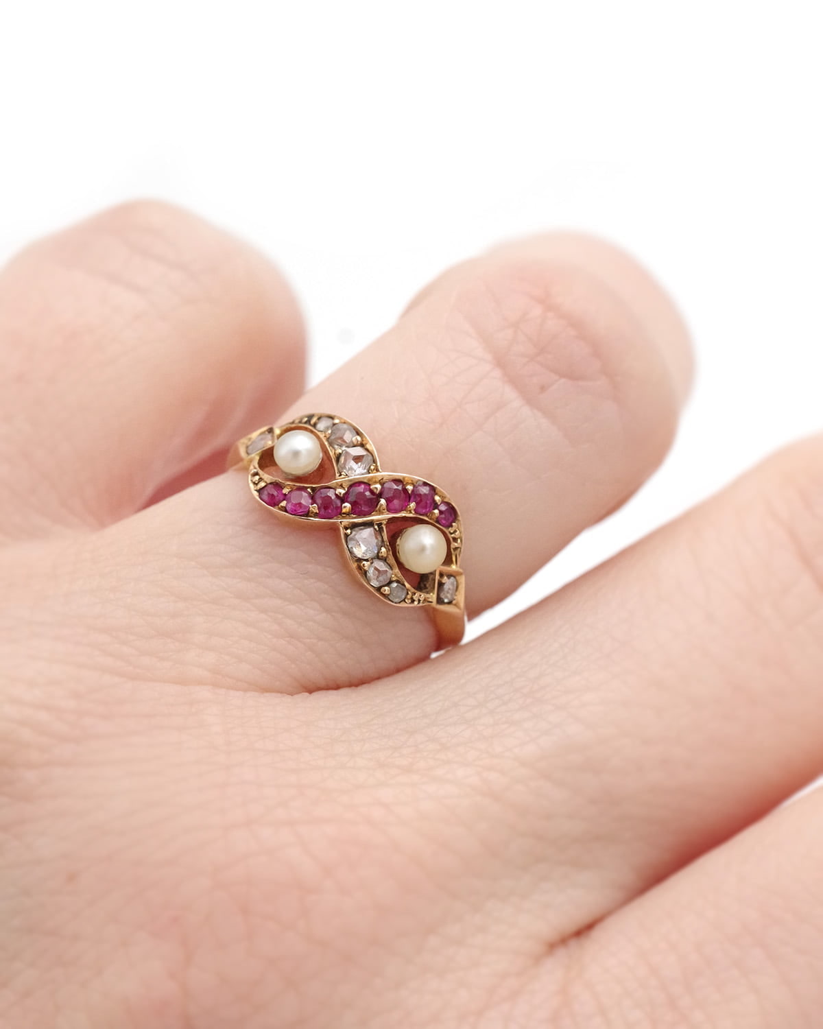 victorian infinity ruby diamond ring