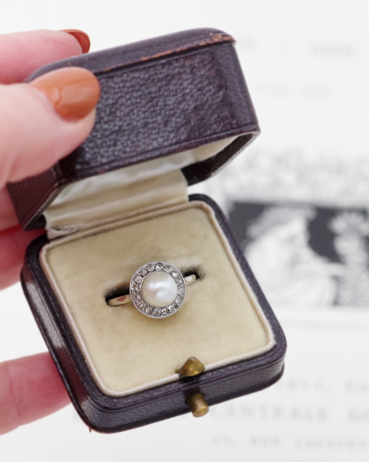 Art deco natural pearl and diamond ring