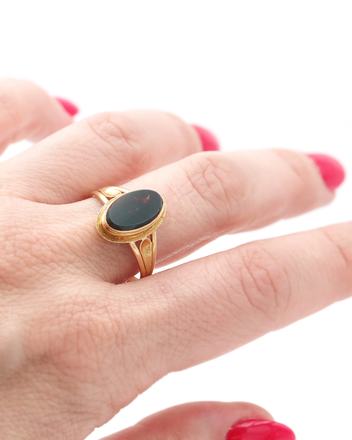 Bloodstone secret locket ring in gold