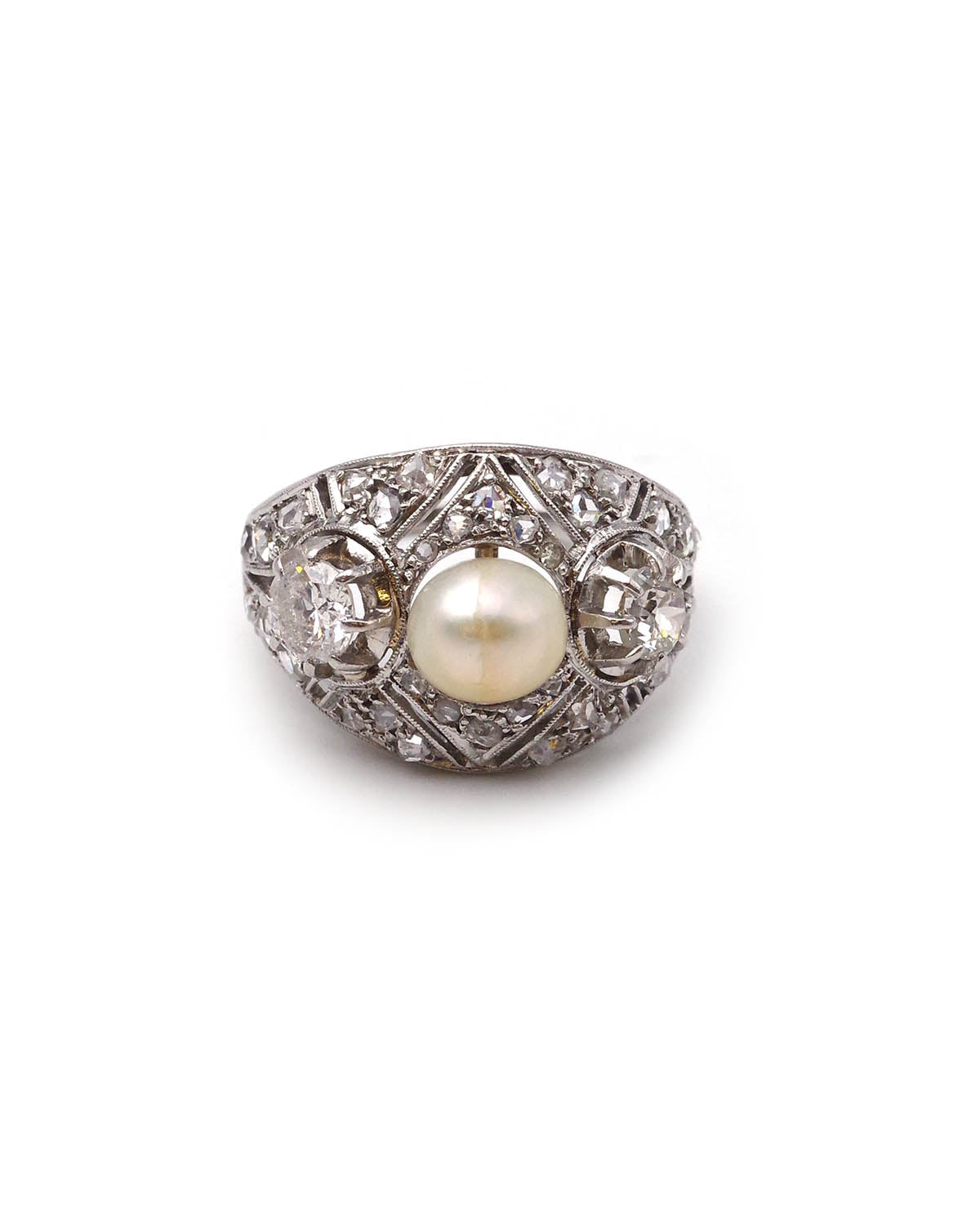 Bague cocktail perle diamant