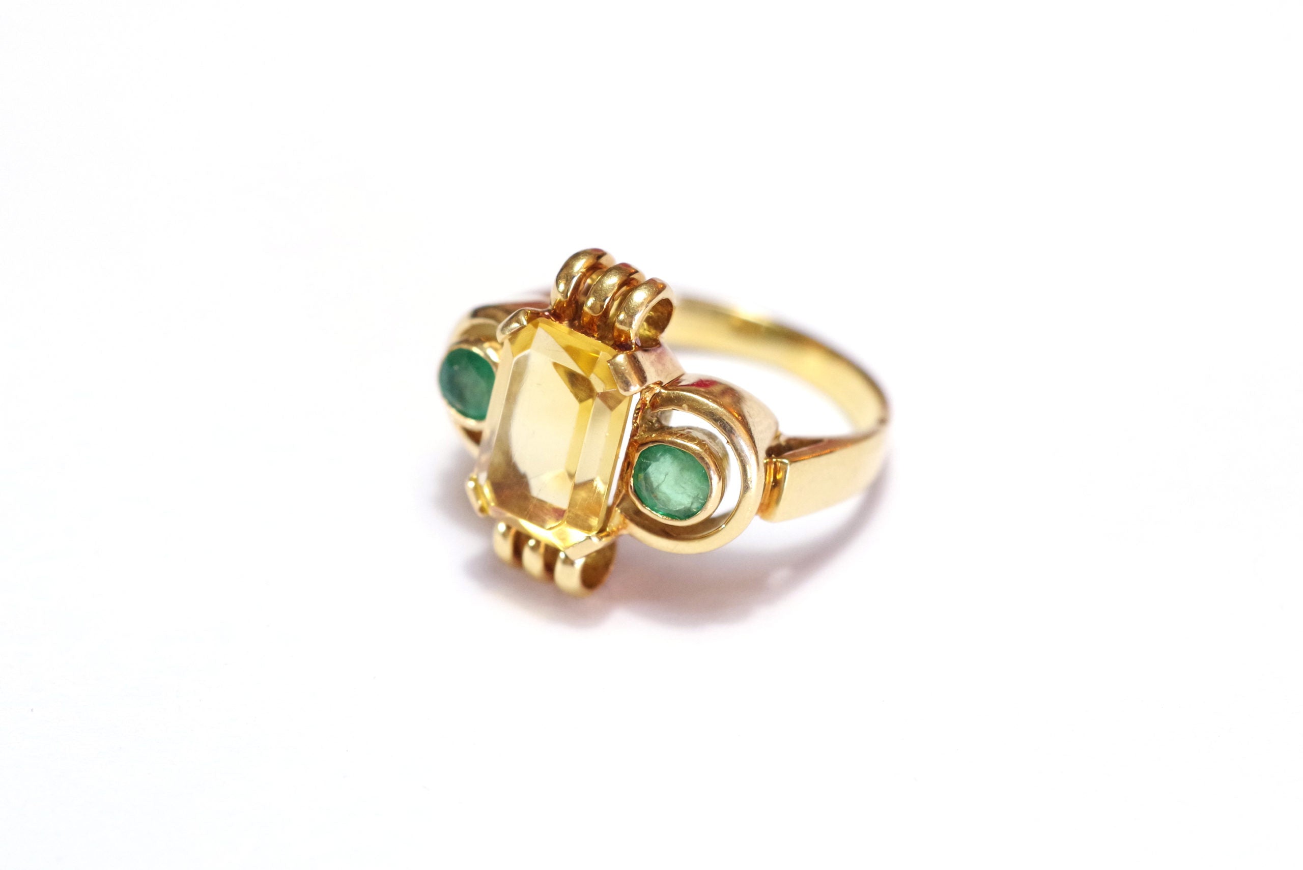emerald citrine ring retro period gold