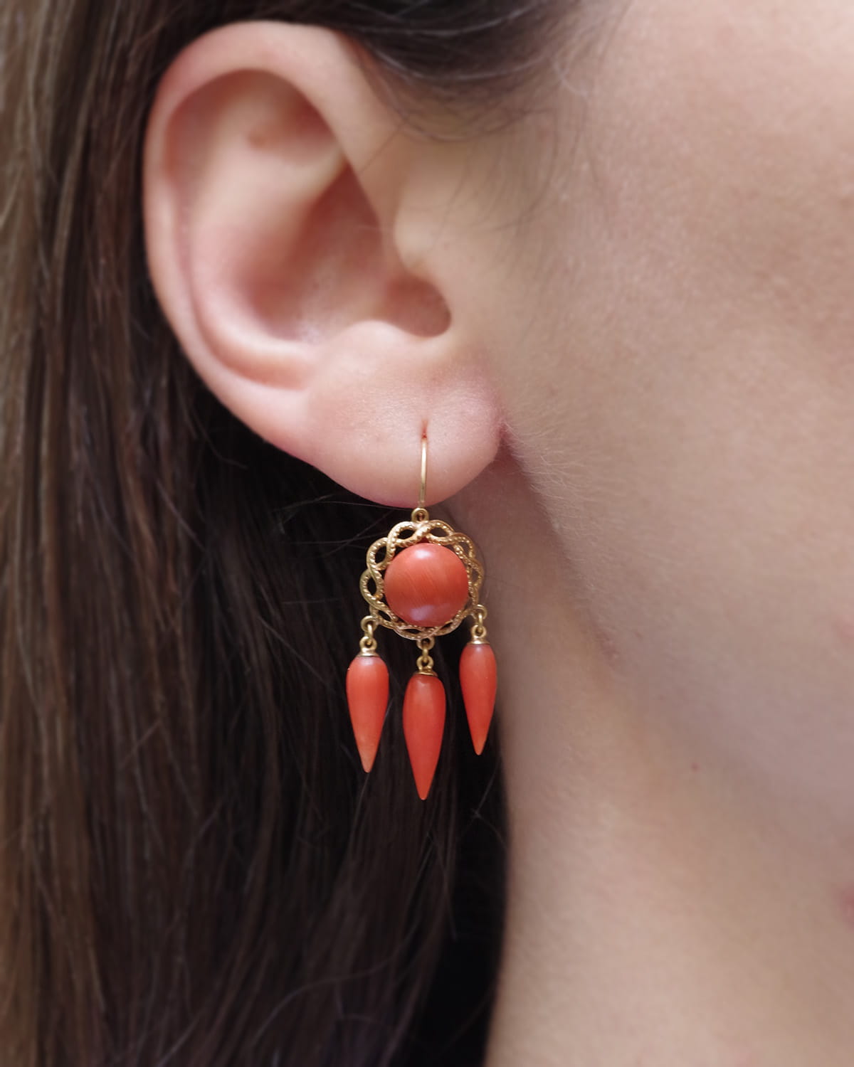 Gold coral earrings