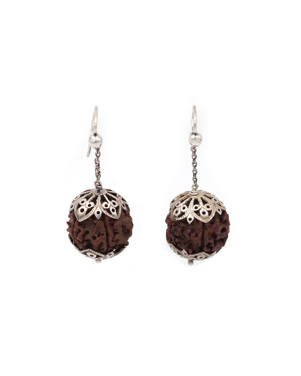 Boucles d'oreille argent et graines Rudraksha