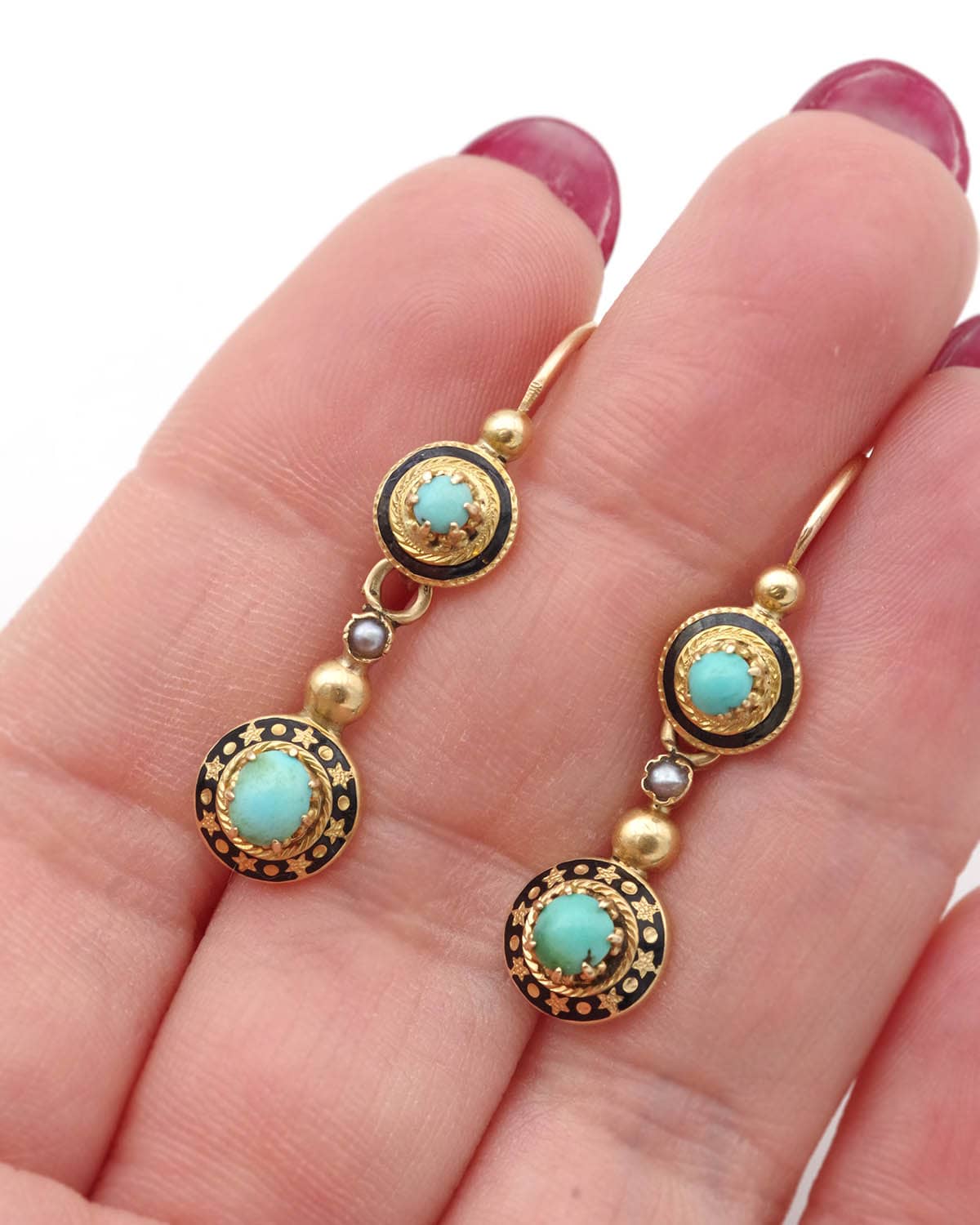 boucles pendants en or et émail