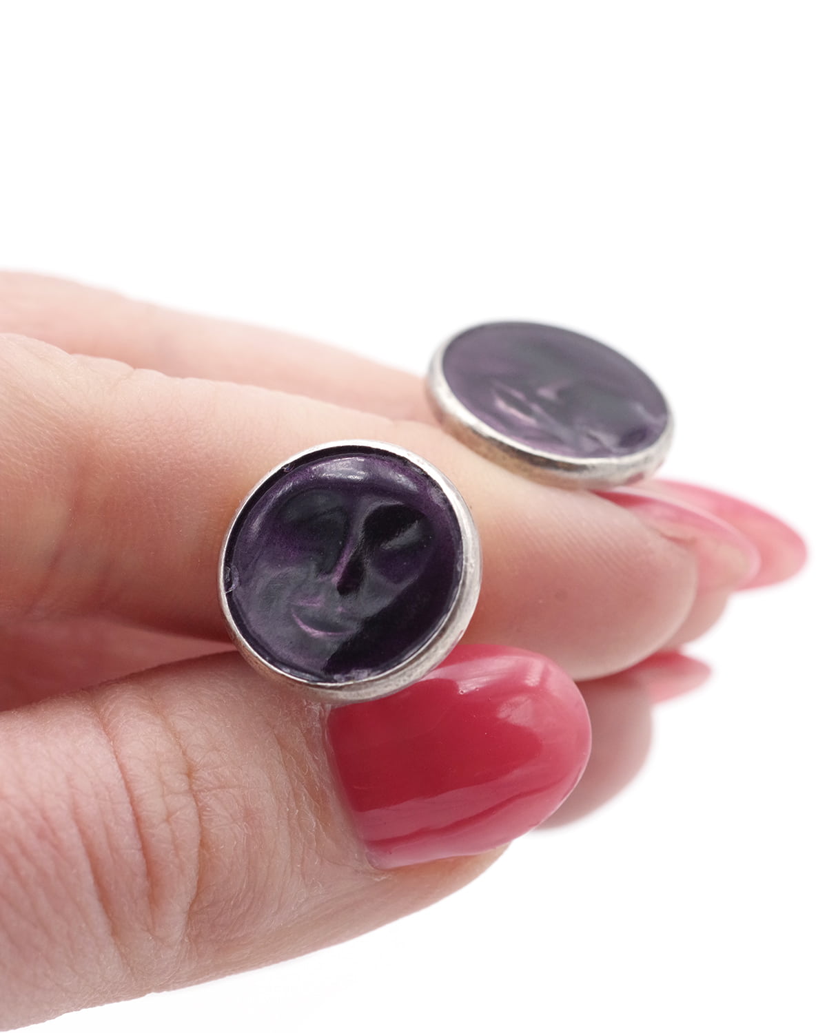 Moon face enamel cufflinks