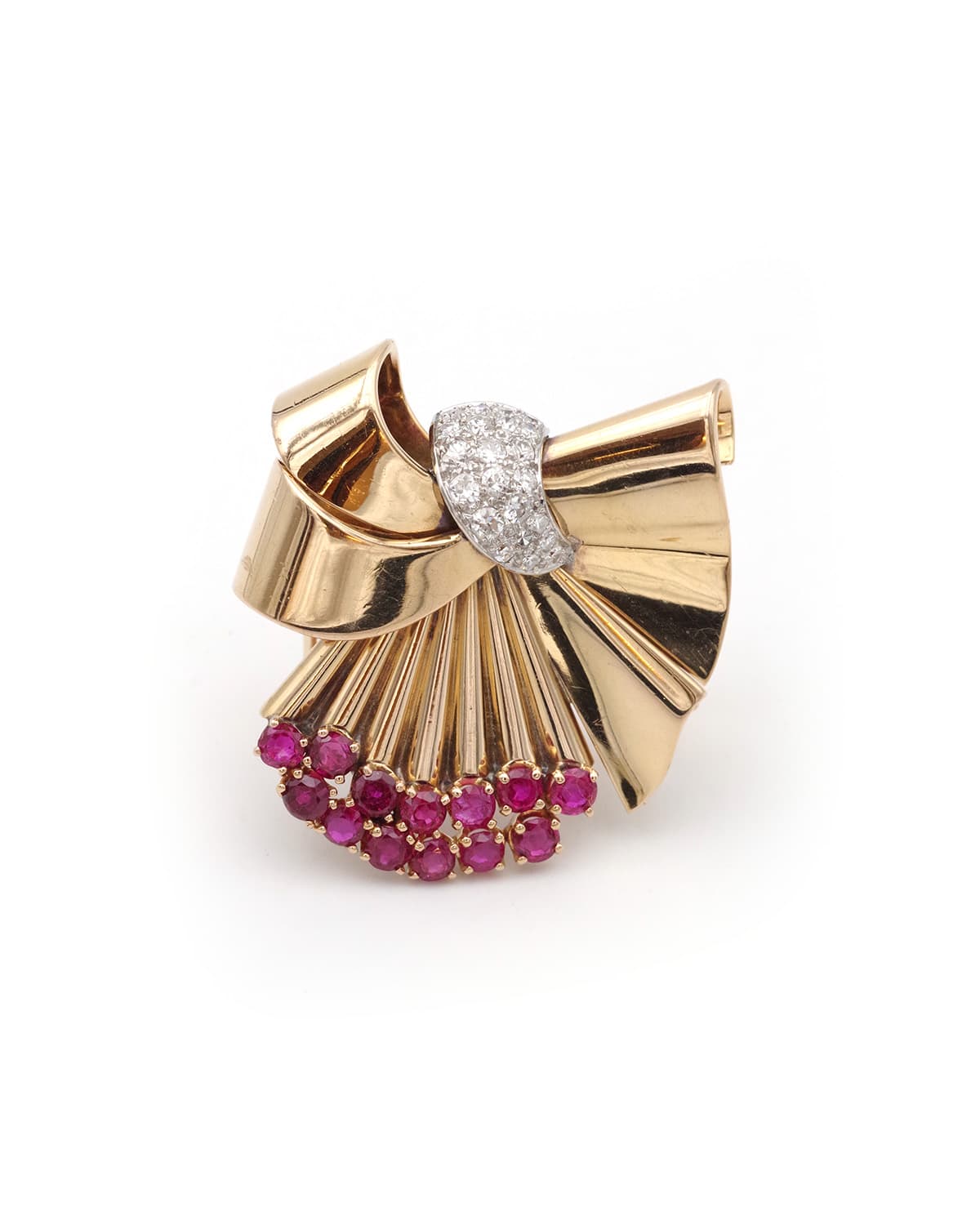 Diamond ruby retro clip brooch