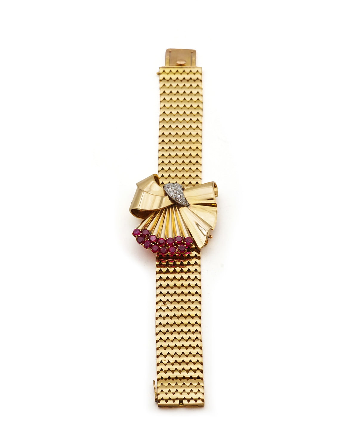 Bracelet broche en or diamants et rubis