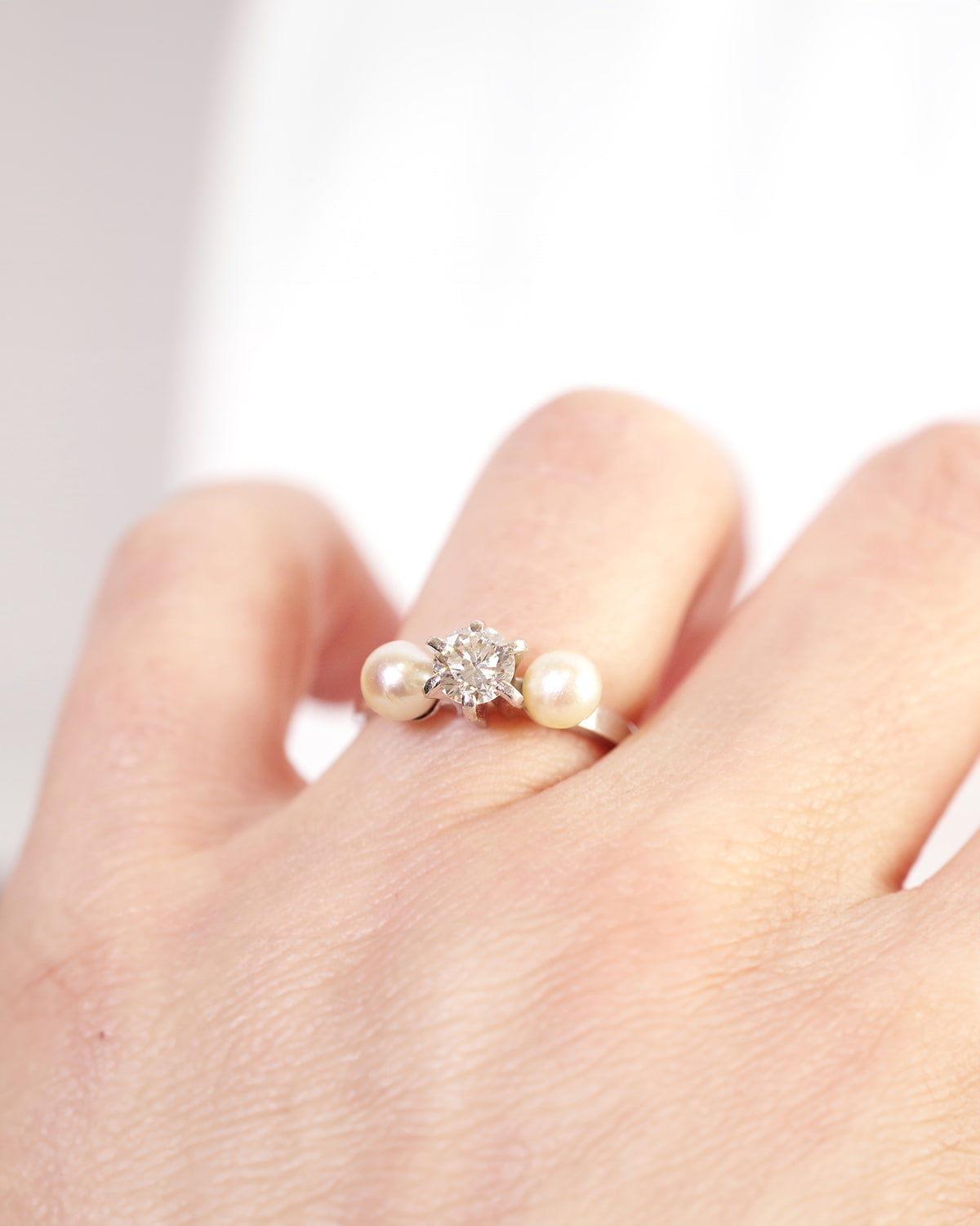 Vintage pearl and diamond ring