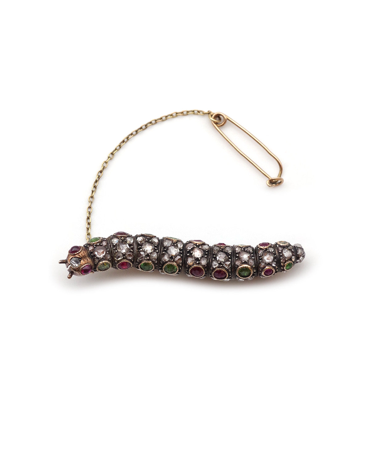 broche chenille en or et argent