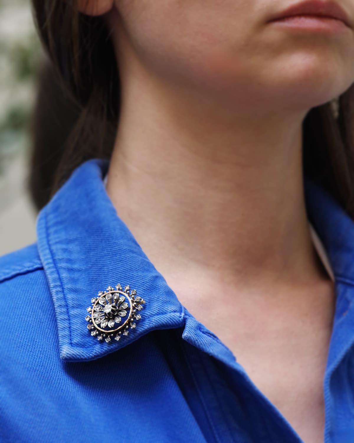 Diamond gold and silver brooch