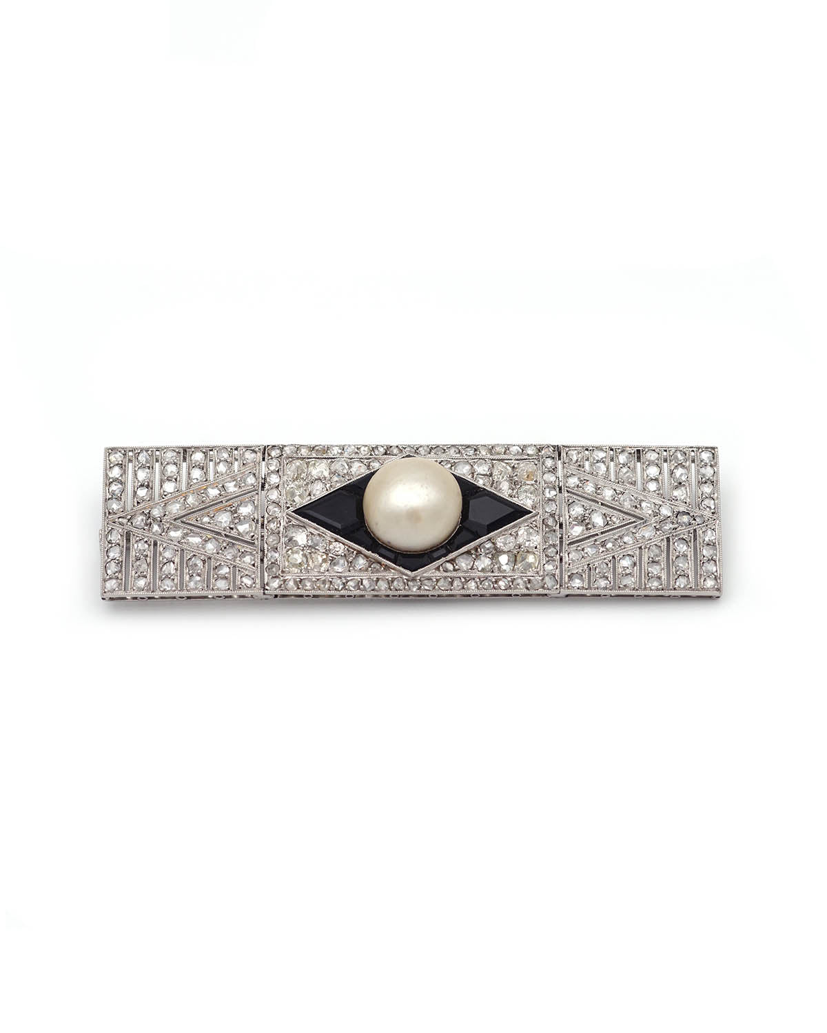 Broche Art Déco En Laiton Et Perle De Quartz Rose - France