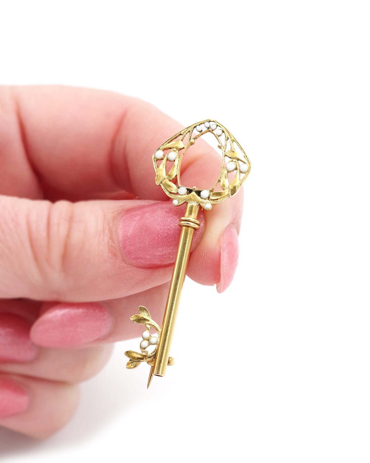 art nouveau key brooch enamelled