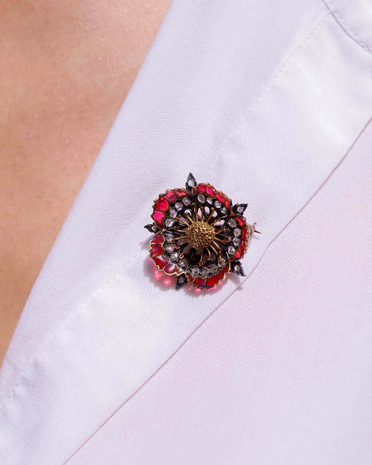 broche fleur diamant pavot