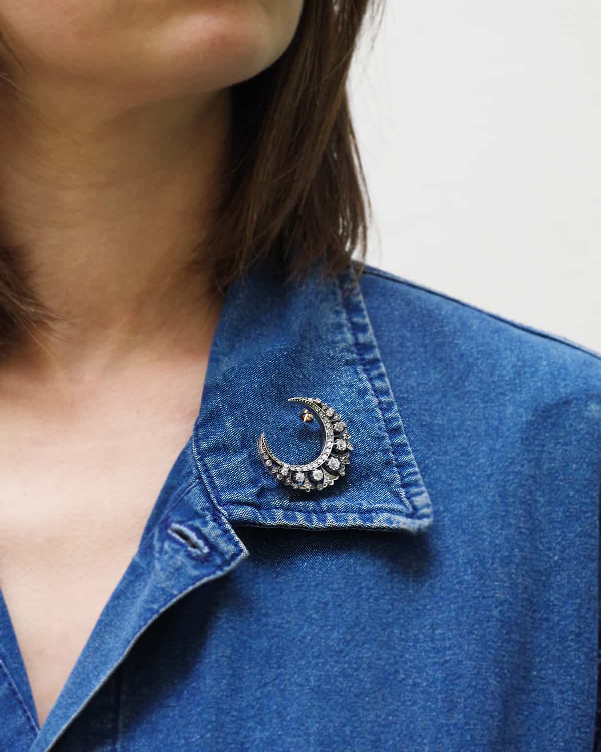 Victorian crescent moon brooch