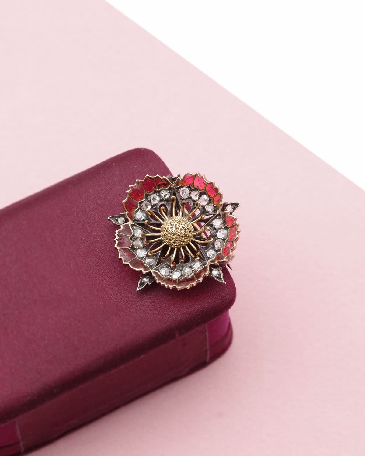 Broche pavot émail plique-a-jour