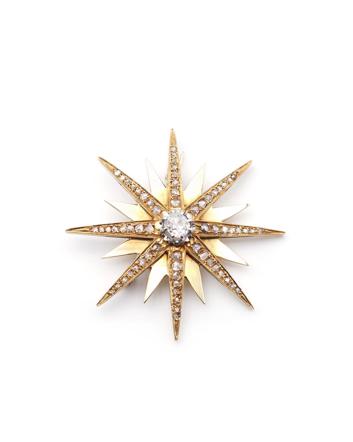 Broche Ancienne étoile Avec Navettes En Cristal - Bijou Vintage - Origine France - Occasion Bon état