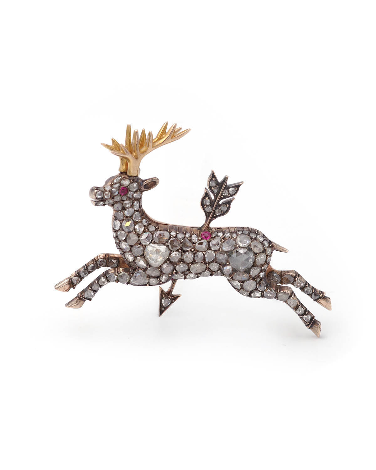 Deer stag diamond brooch in gold