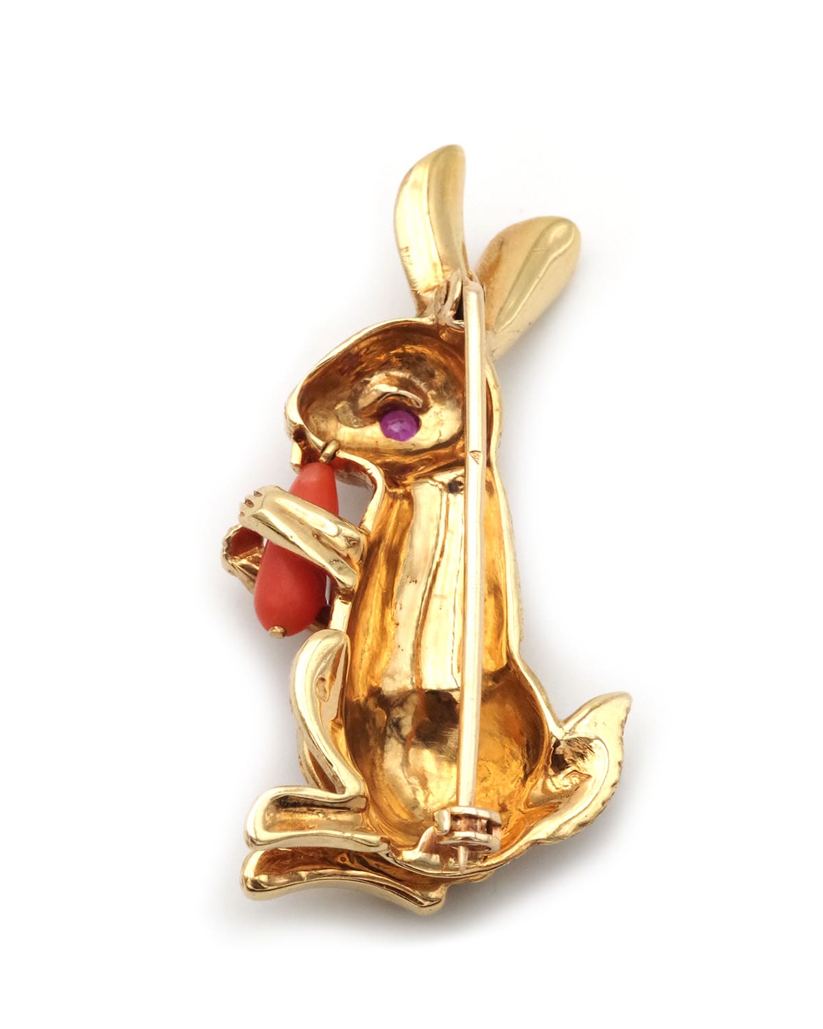 rabbit ruby coral brooch in gold