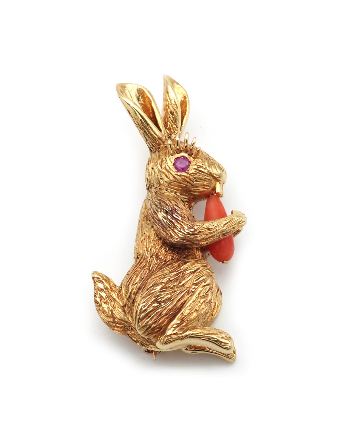 rabbit coral brooch in gold