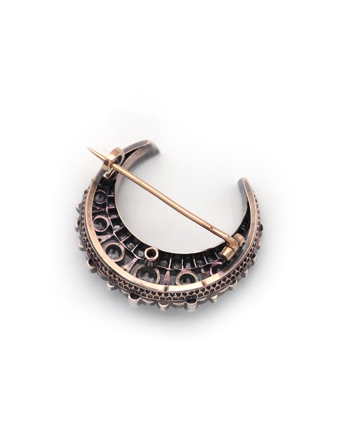 Broche croissant de lune diamants en or et argent