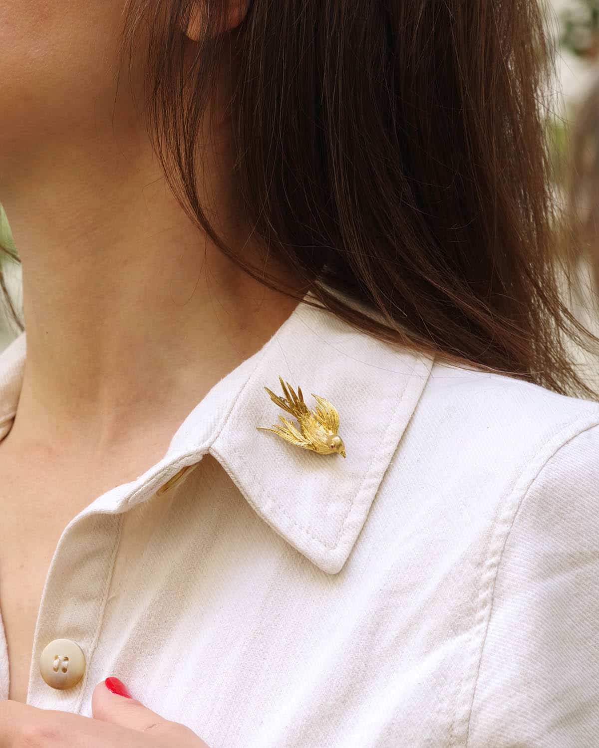 Broche vintage oiseau en or