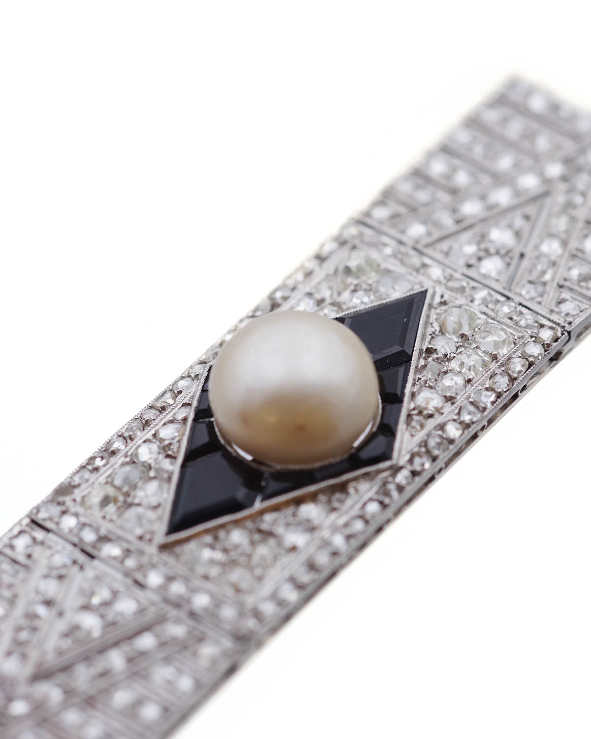 Diamond onyx pearl brooch