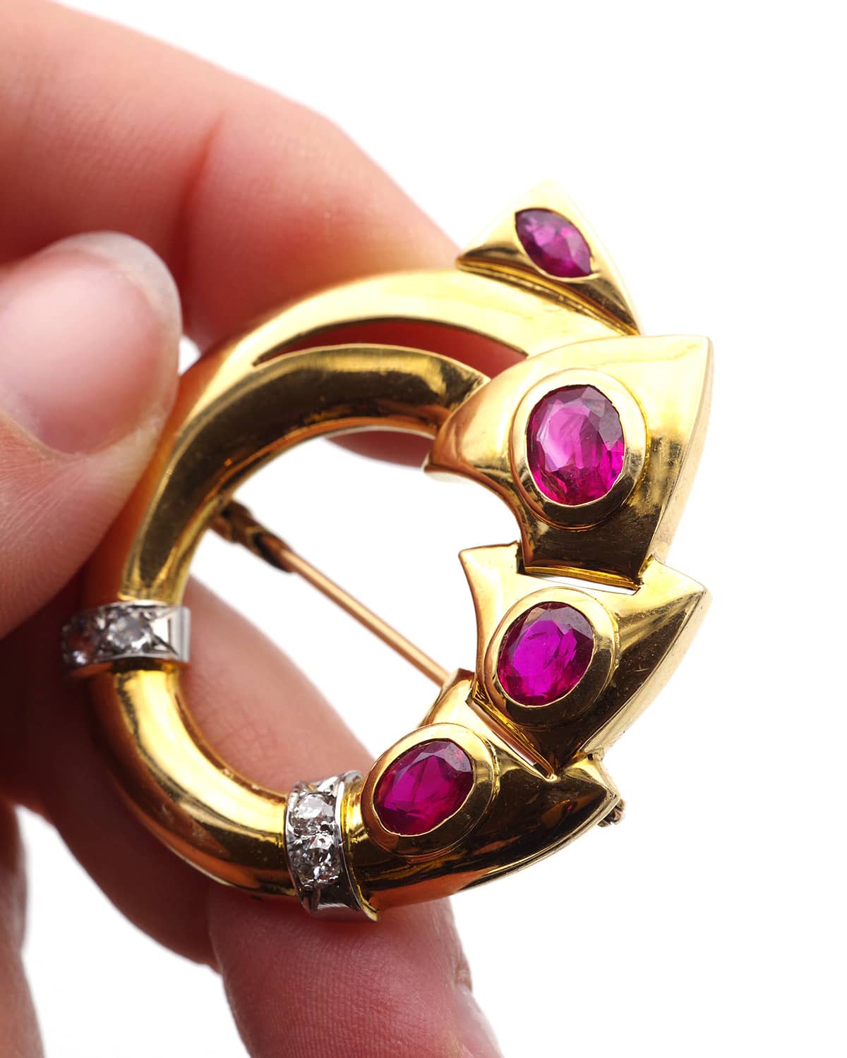 Vintage retro ruby diamond brooch