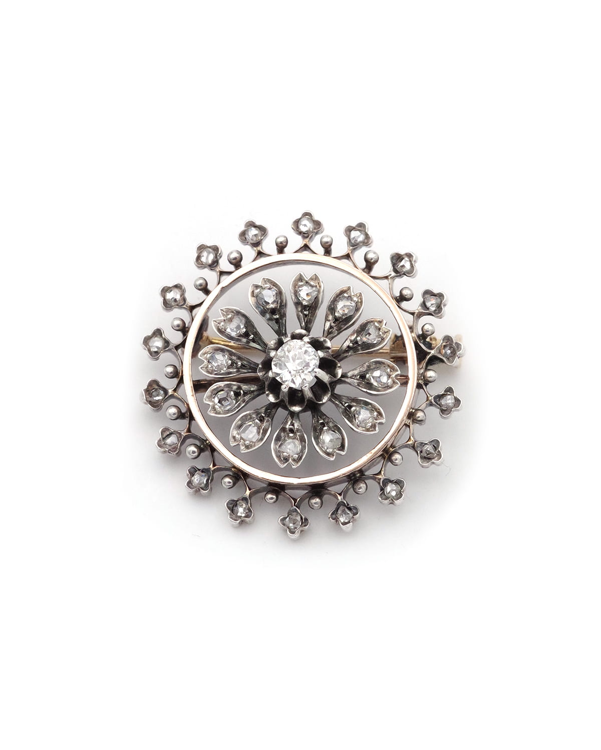 broche rosace en or et argent