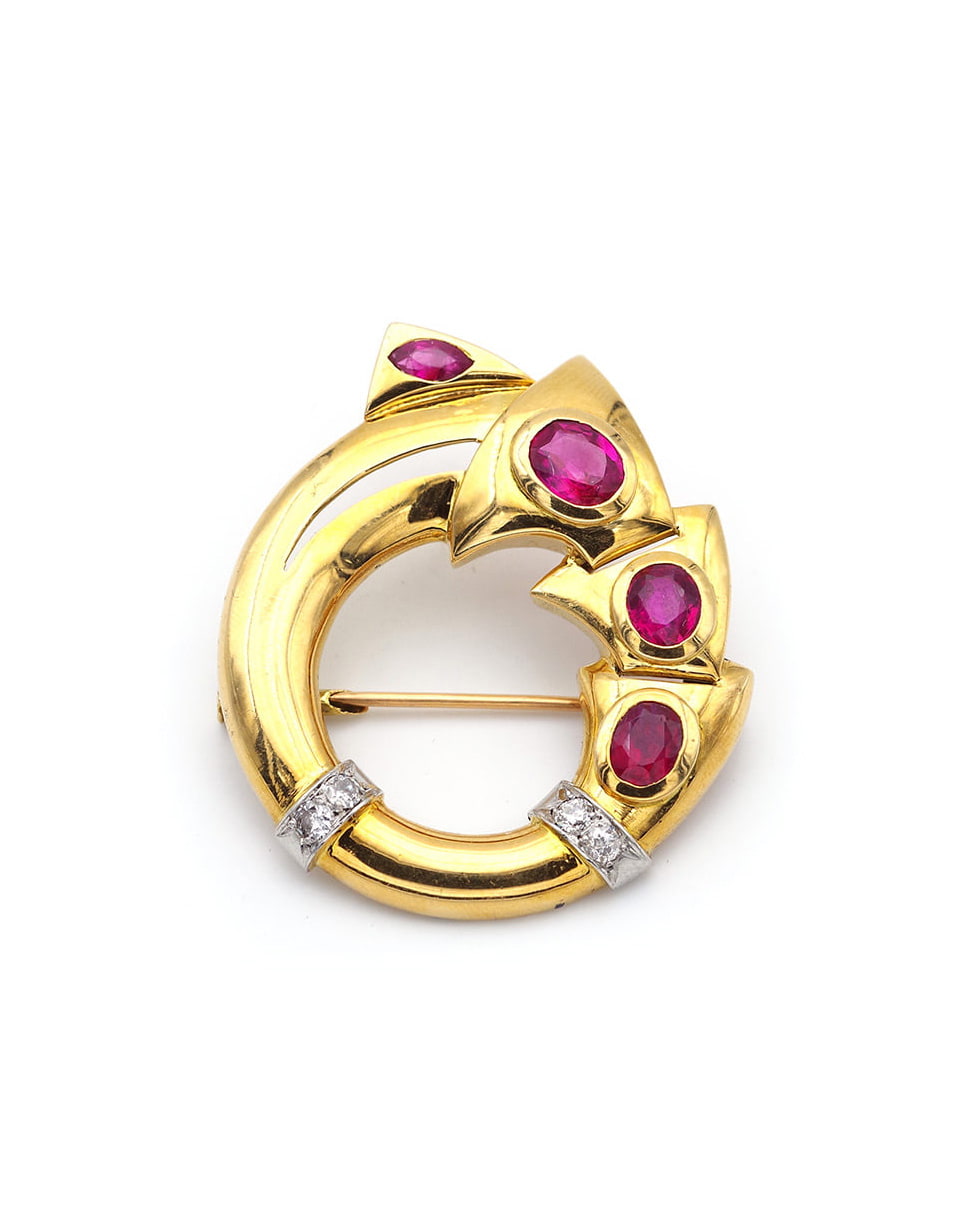 broche rétro rubis en or