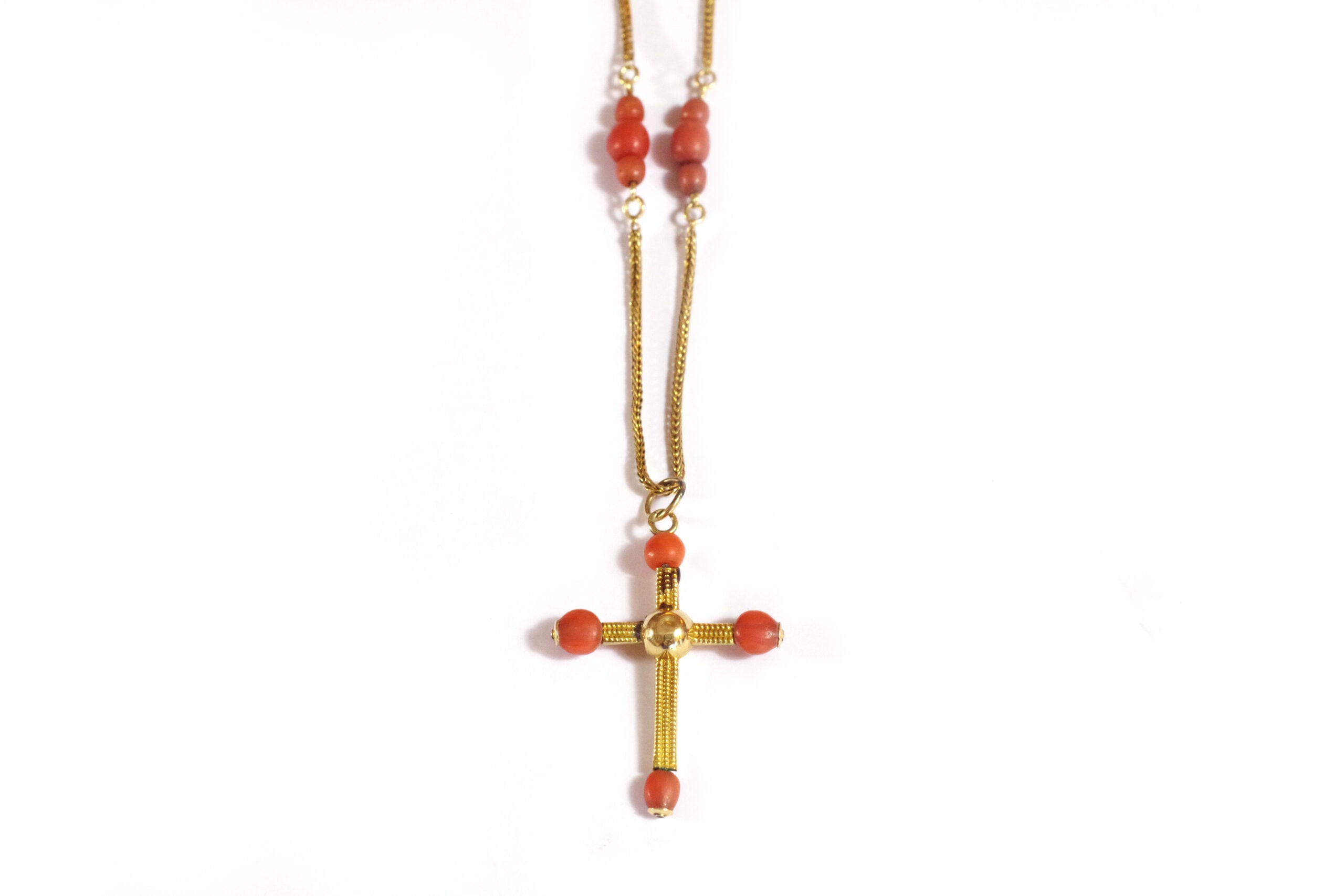Antique coral cross gold necklace