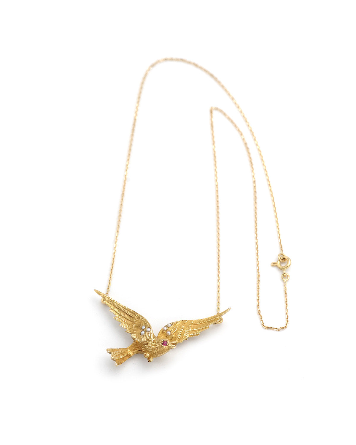 Vintage ruby bird pendant necklace