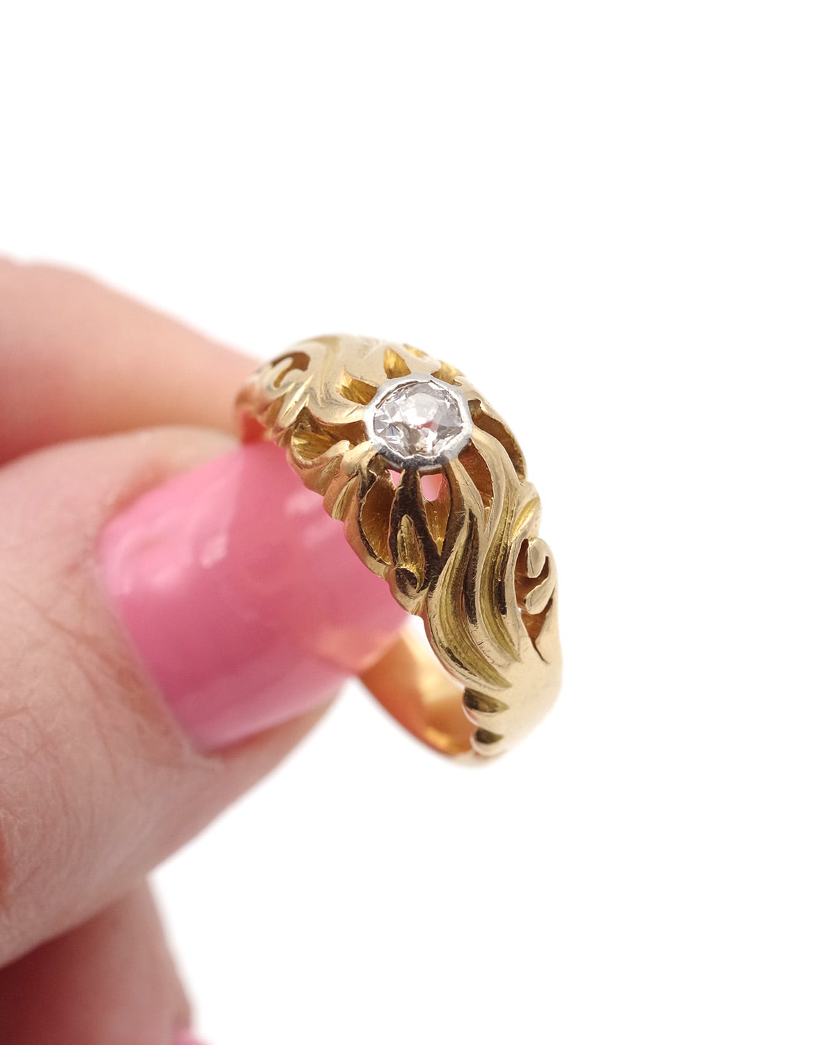 diamond art nouveau floral ring