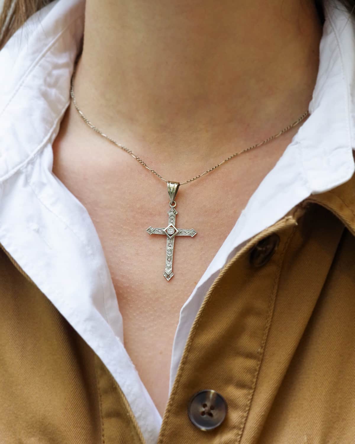 Platinum diamond cross pendant