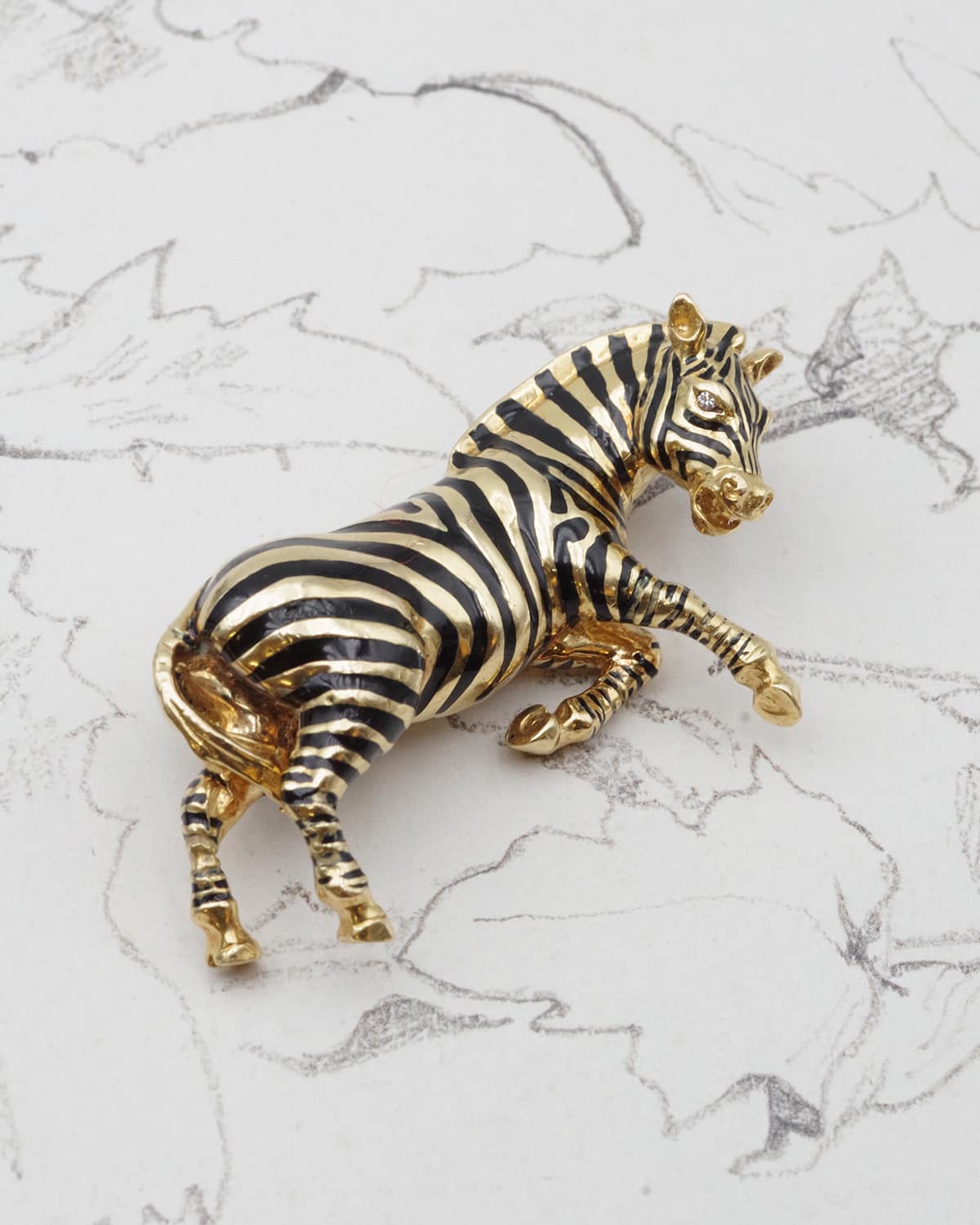 Retro enamel zebra brooch