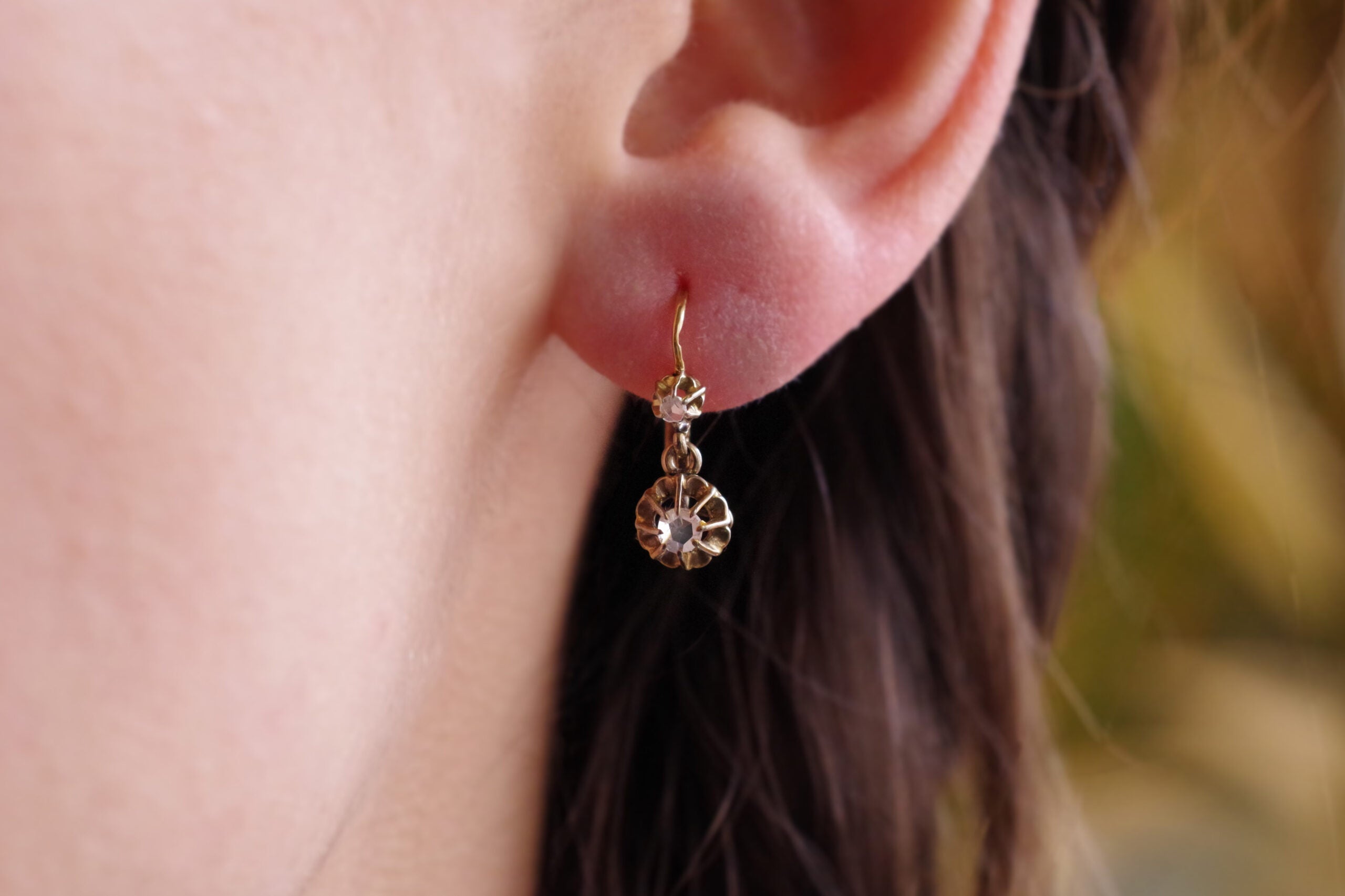 Gold diamond sleeper earrings