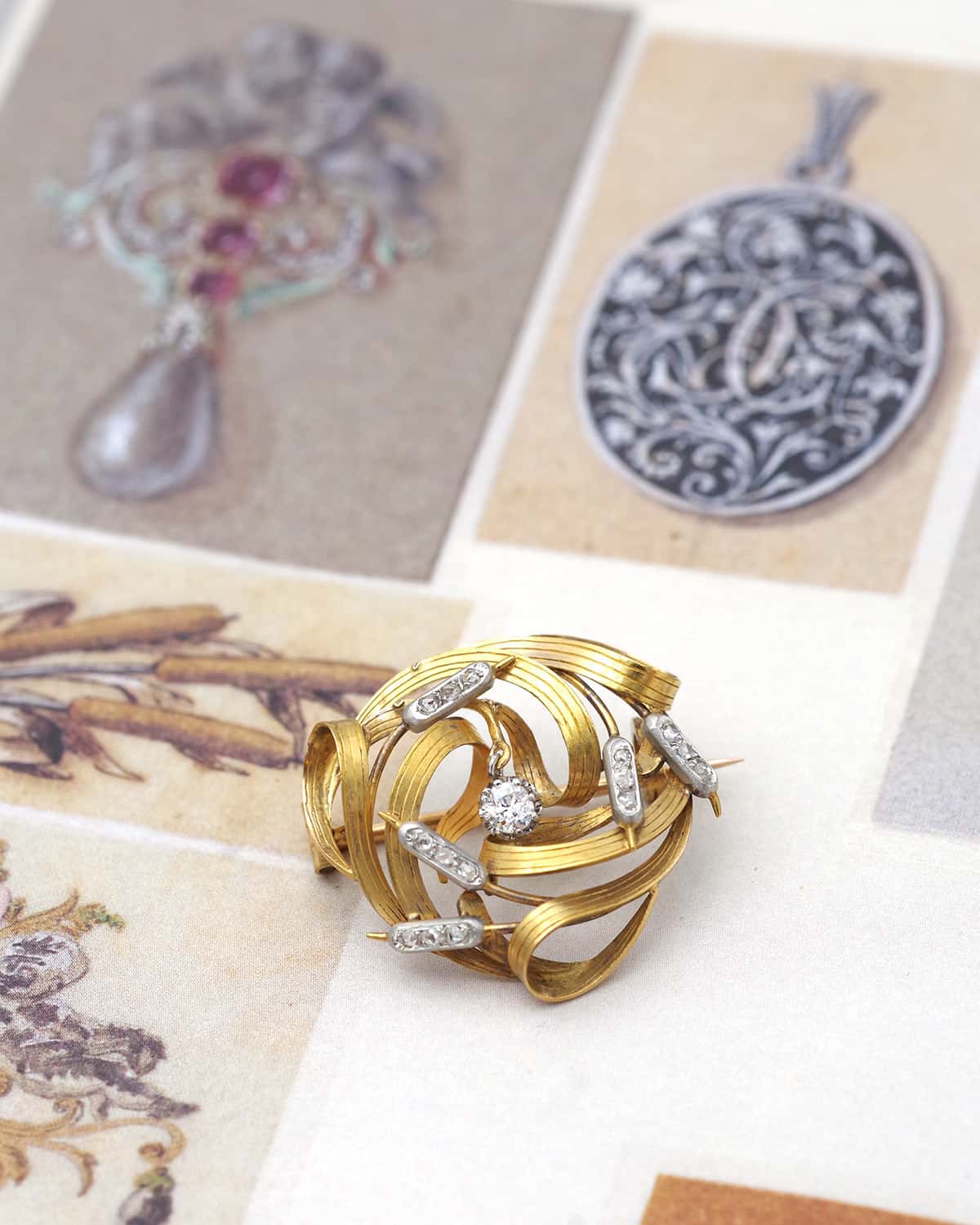 Broche roseaux Art nouveau