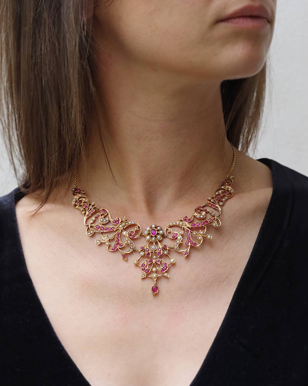 Indian pearl and ruby necklace