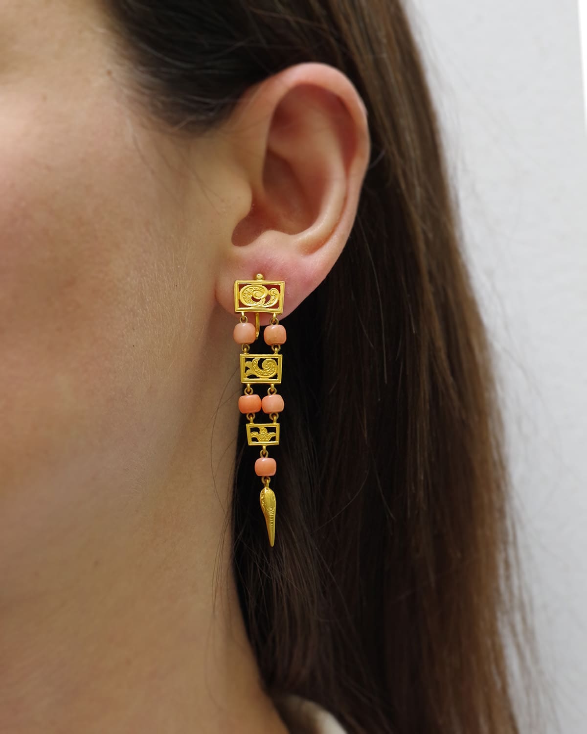 Antique coral drop earrings