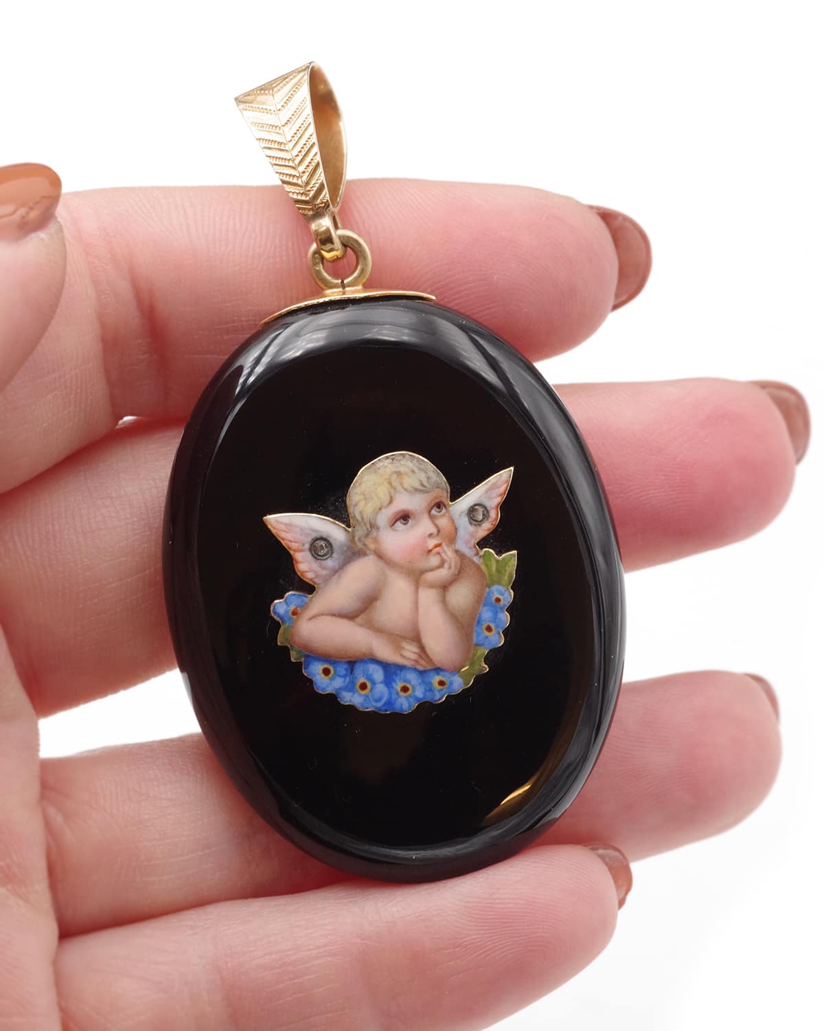Victorian angel flower pendant locket