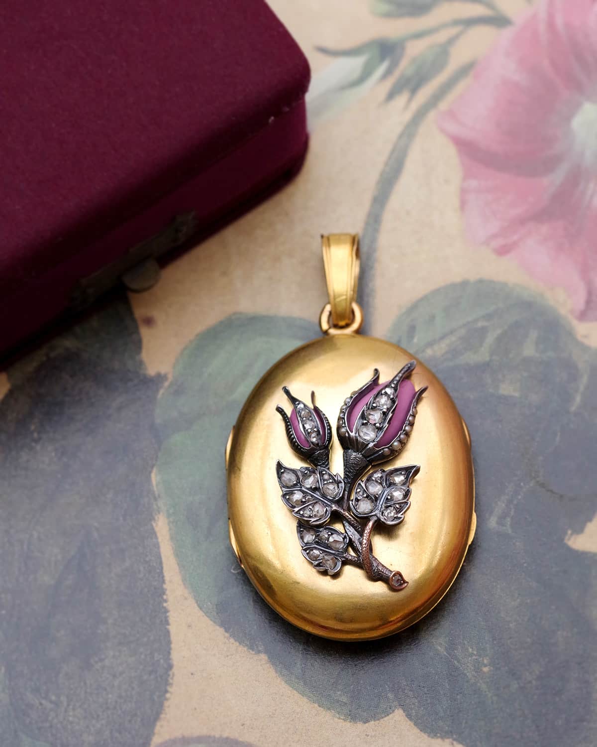 Rosebud diamond locket pendant