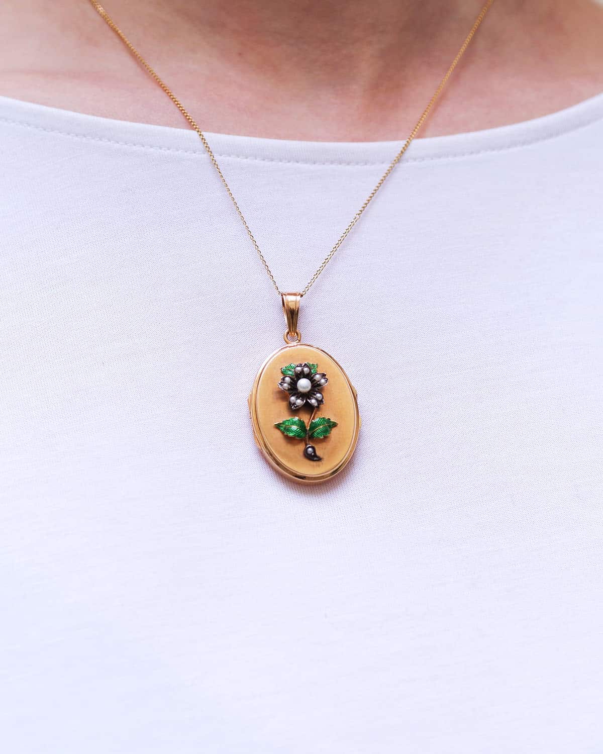 victorian flower enamel pendant