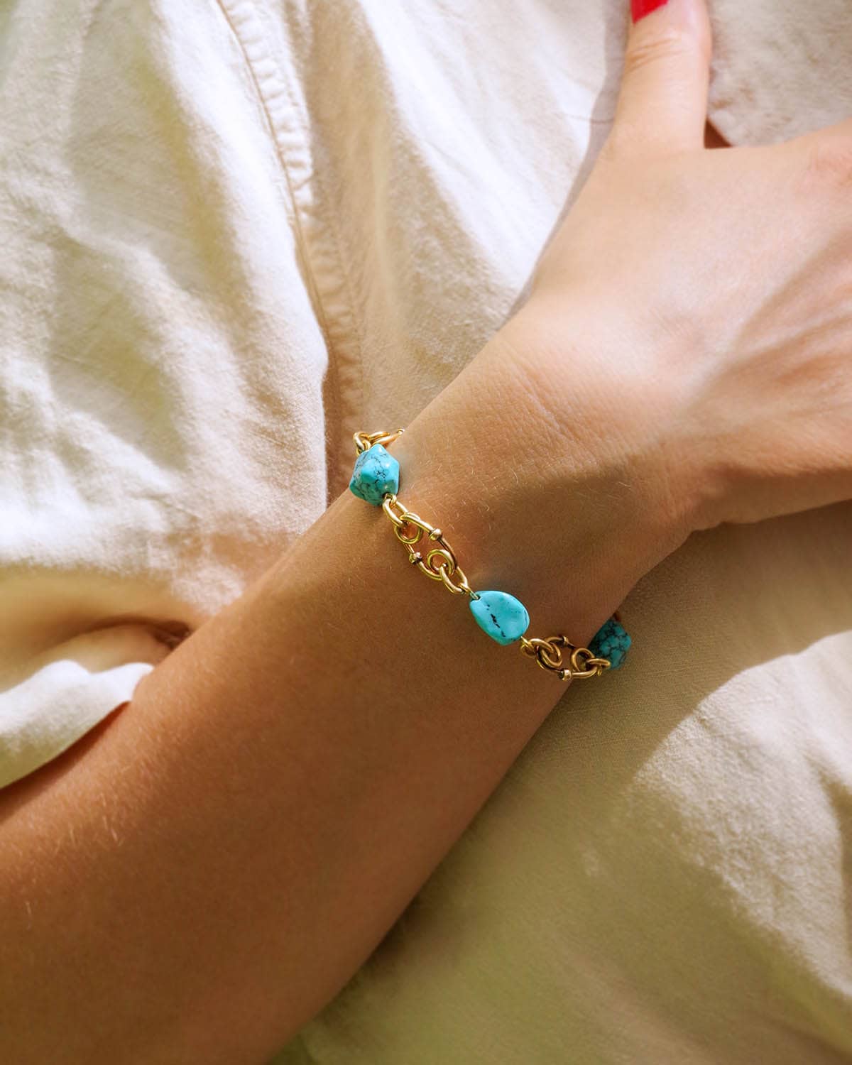 Bracelet turquoise maille fantaisie en or