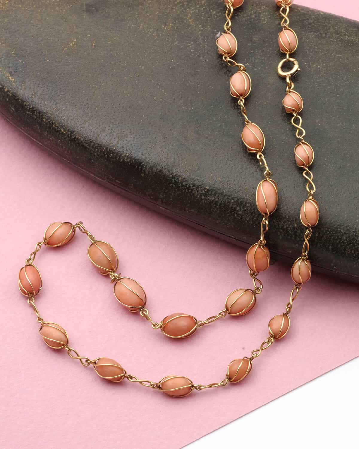 Gold coral pearl necklace