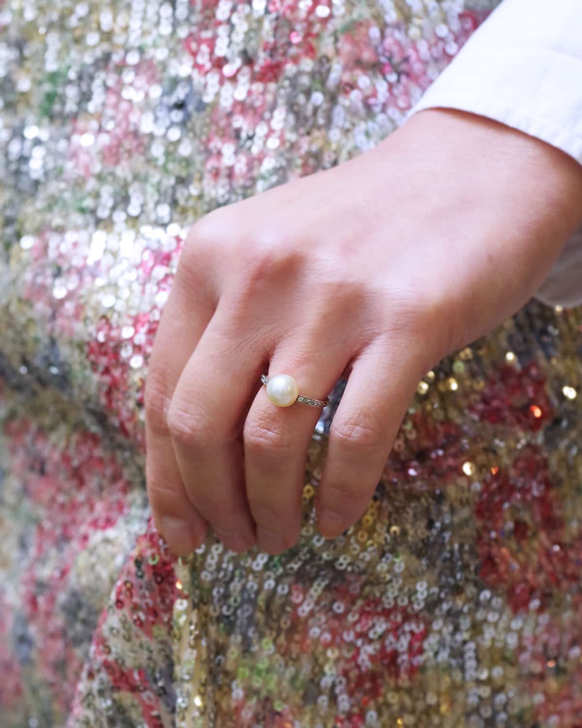 Bague perle et diamant en or et platine