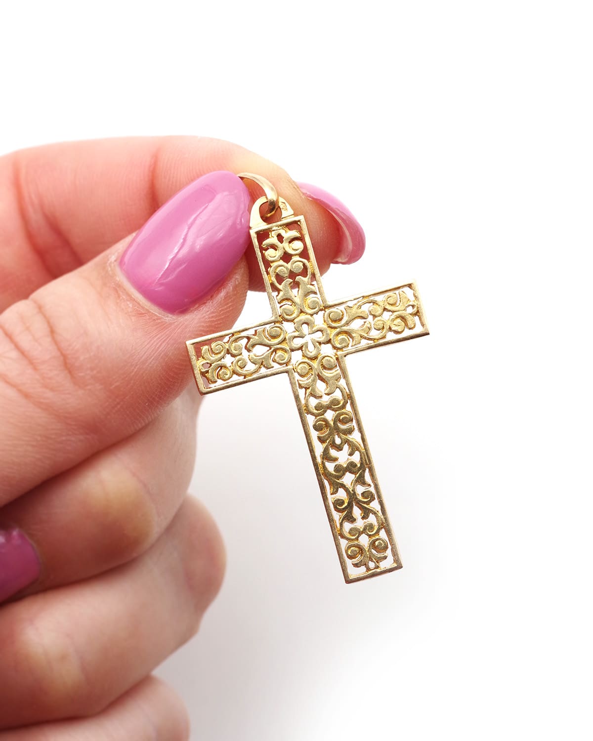 Leaves gold cross pendant